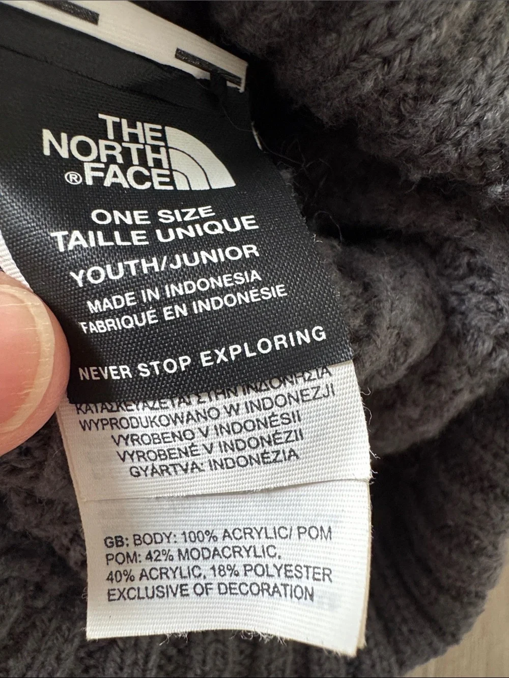 The North Face Gray Knit Beanie with Faux Fur Pom Girl Yourh/Junior One Size